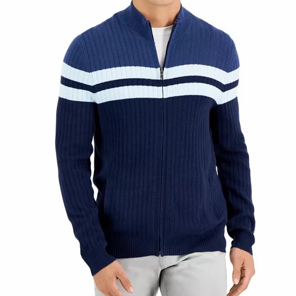 NEW Alfani Men's Navy Blue Striped Sweater